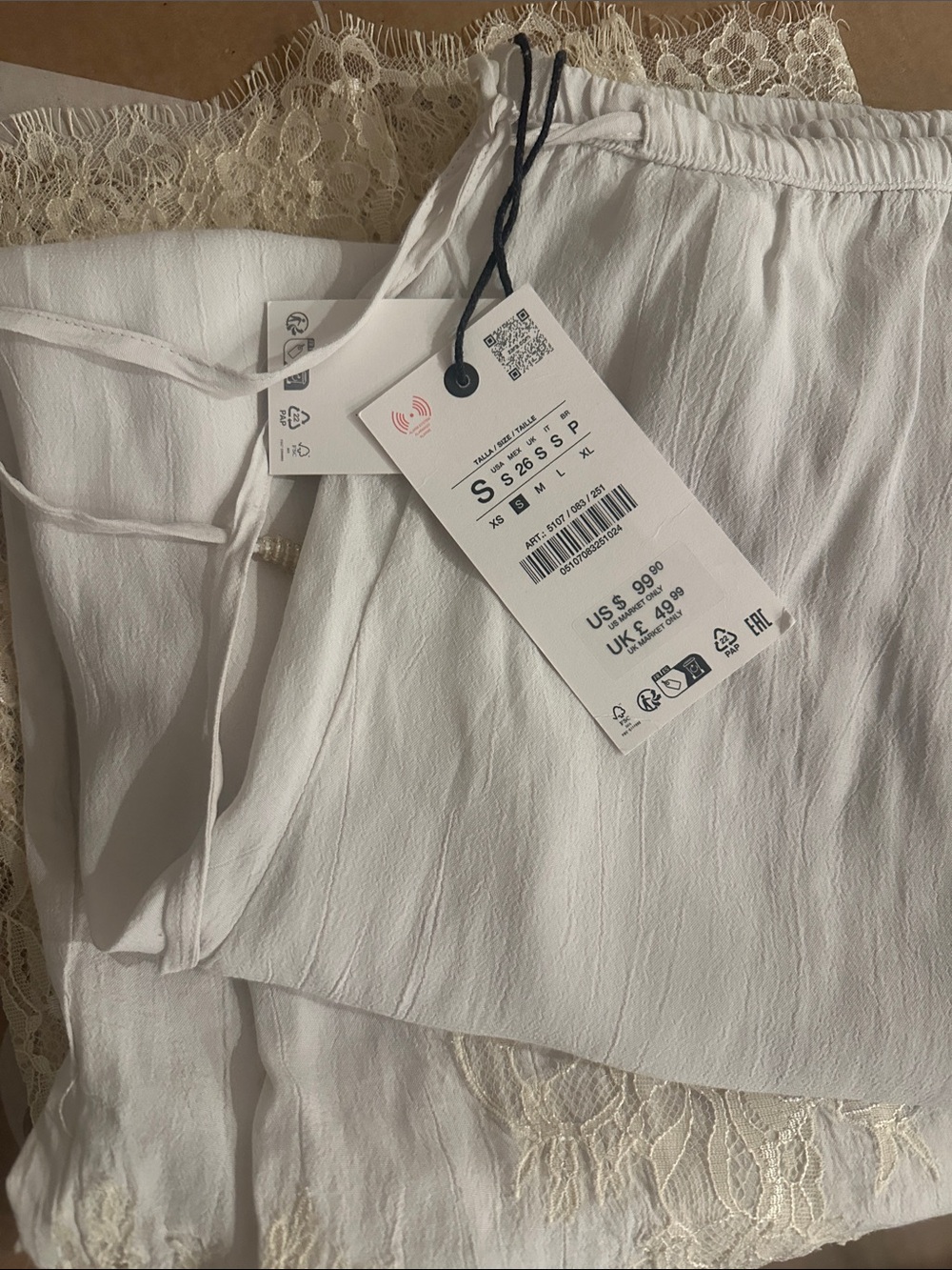 ZW COLLECTION LACE PAJAMA PANTS 
Zara Cream Lace-Trim Wide Leg Pants - Picture 2 of 15